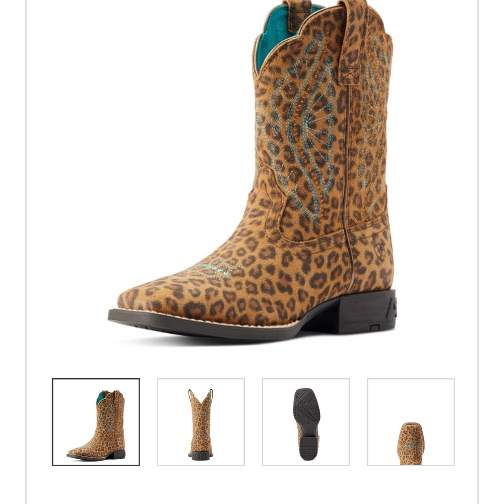 Ariat Kids Leopard Print Boots - Brown and Teal
